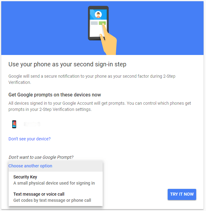 Setting up 2FA in Google Accounts